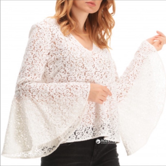 Zara Tops - SOLD Zara Crochet Lace Exaggerated Ruffle Bell Sleeve Blouse